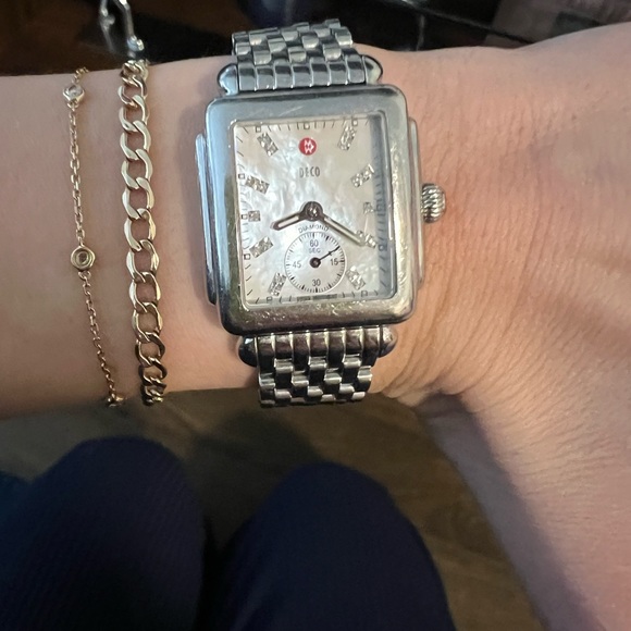 Michele Deco Diamond Watch – Silver with Mother of Pearl Face - Picture 9 of 15